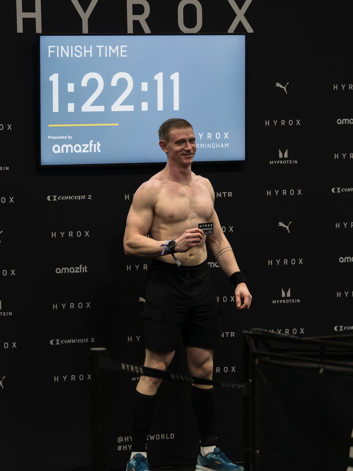 Harry Lintott finishing Hyrox Birmingham with a 1:22:11 time